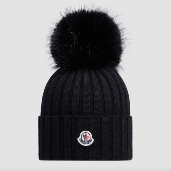 MONCLER WOOL BEANIE WITH POM POM - Picture 1 of 6